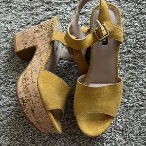 Kensie Mustard Suede Platform Sandals